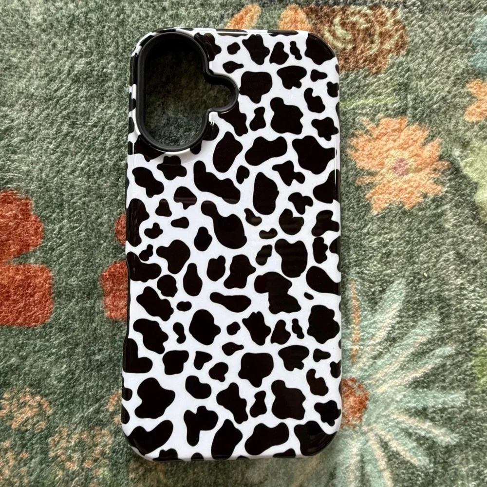 Cow Print MagSafe Case for iPhone 16 Black White Animal Pattern Protective Cover